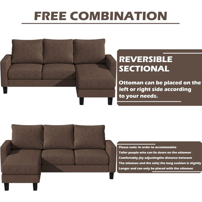 Convertible Sectional 3 L-Shaped Couch Soft Seat with Modern Linen Fabric,Small Space Sofas for Living Room,Apartment and Office