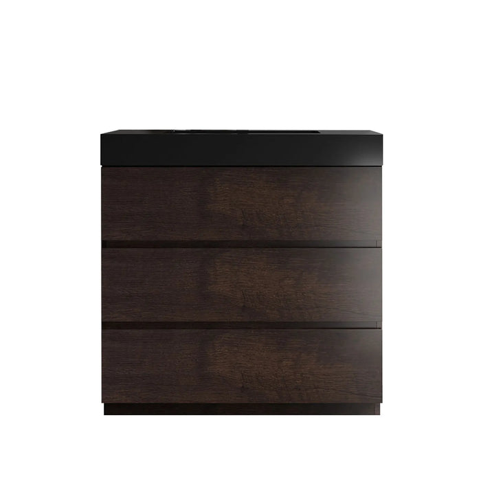 36" Walnut Bathroom Vanity with Sink, Large Storage Freestanding Bathroom Vanity for Modern Bathroom, One-Piece Black Sink Basin