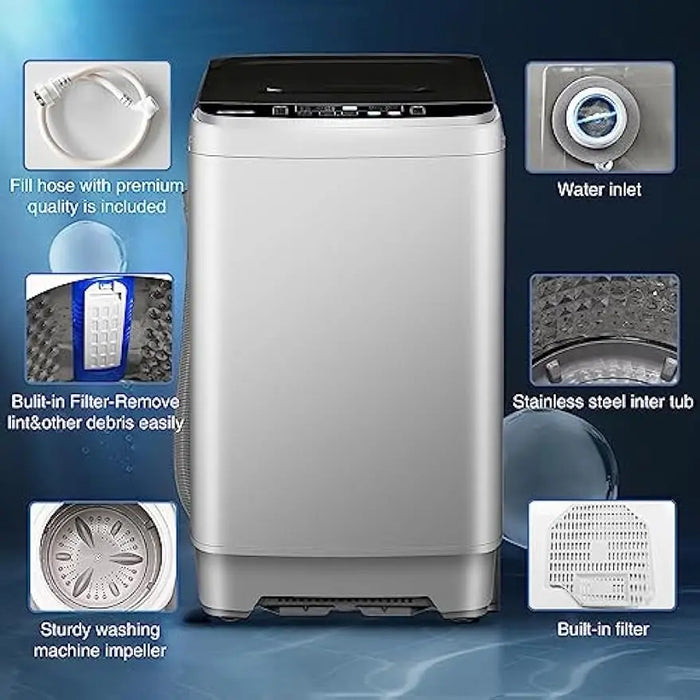 15.6 lbs Top Load Portable Washer with Drain Pump, LED Display with 10 Programs & 8 Water Levels Selections, Ideal for Apartment