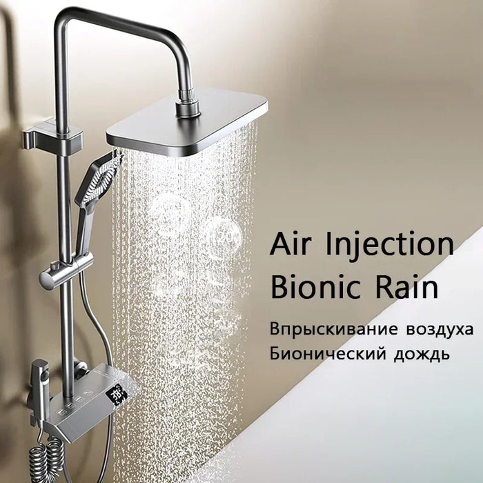 Bathroom Brass Shower System Full Set Grey Rain Showers Hot Cold Bathtub Faucet Shower Sets 4 Way Digital Temperature Shower Set