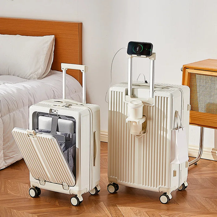 Carry-on travel suitcase with wheels  20 inch carrier carrier travel bag koffer trolley boarding USB rechargeable Phone holder