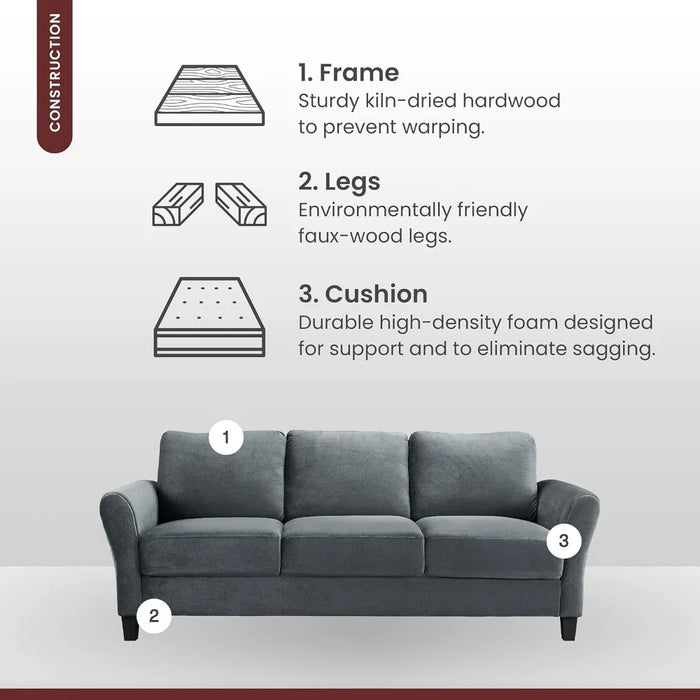 80.7" W X 31.1" D X 32.3" H Living Room Sofas for Home Dark Grey Sofa Bed Furniture