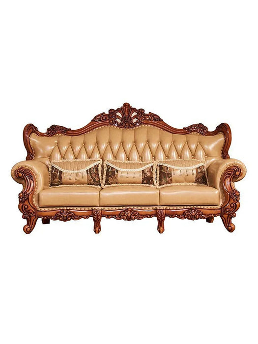 Leather sofa solid wood suite villa first floor leather living room luxury retro sofa