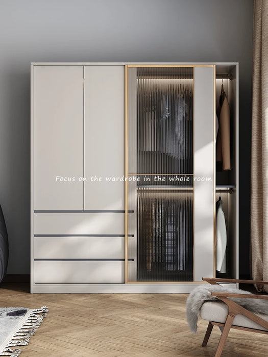 Nordic sliding door wardrobe family bedroom door modern simple luxury wardrobe