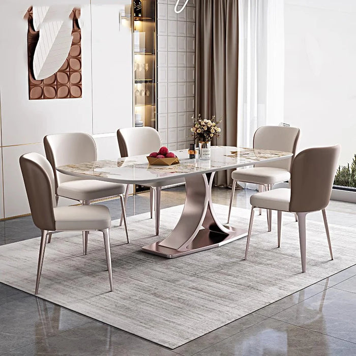 White Marble Dining Room Sets 6 Person Eclectic Luxurious Kitchen Table Chairs Set Complete Mesa Comedor Restaurant Furiture