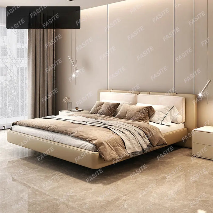 Suspended bed is light and luxurious, modern double master bedroom Italian minimalist bed, Nordic bedside cover soft bag
