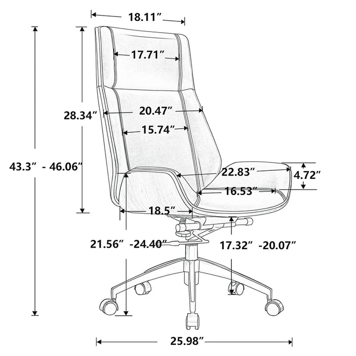 [Flash Sale]Middle Century Height Back Genuine Leather Office Chair Lifting Swivel Boss Chair[US-W]