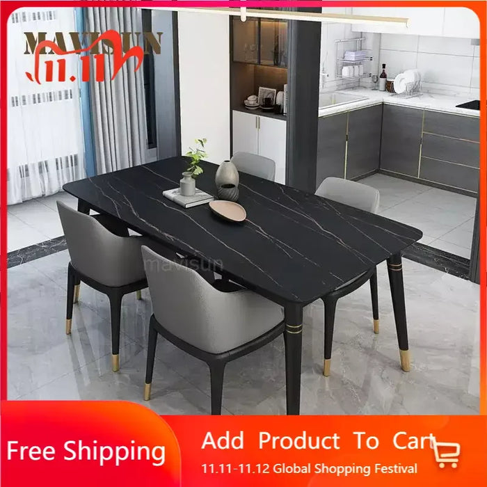 Concise Dining Table With 6 Chairs Combination Small Apartment Home Steel Feet Black Mobile Side Mesa De Jantar Furniture FY50YH
