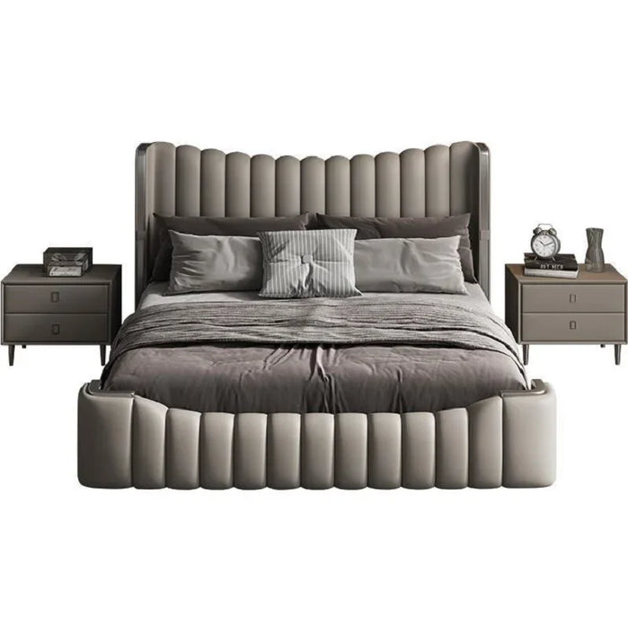 Napa leather bed modern minimalist 1.8 meter master bedroom double bed 1.5 meter solid wood upholstered bed Italian light luxury