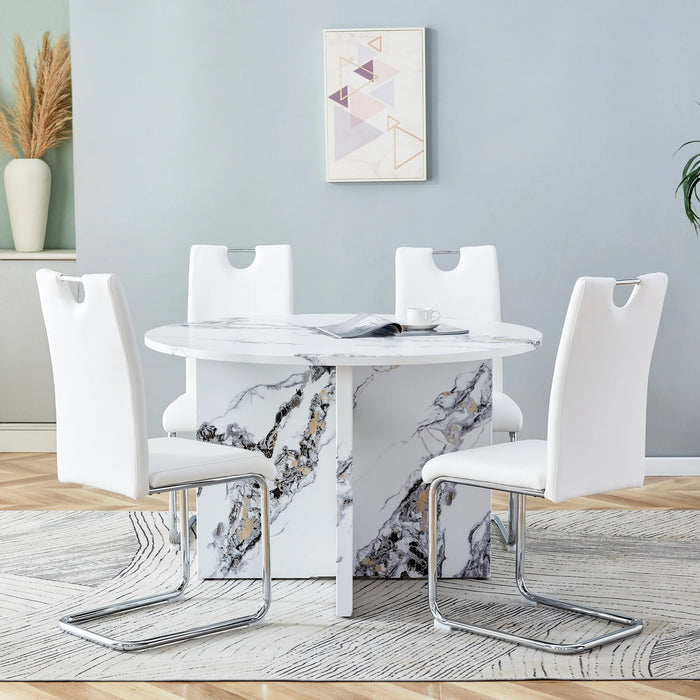 5 piece Round Dining Table Set, 47 Inch Modern Kitchen Table,Small Dinner Table,MDF Kitchen Dinning Table