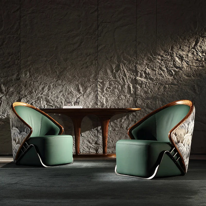 Nordic modern original designer single sofa chair, living room, new Chinese style leather solid wood leisure chair
