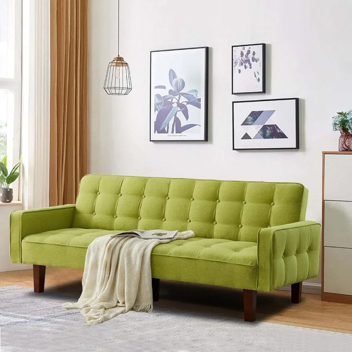 Convertible Futon Sofa Bed, Modern Tufted Loveseat Sofa Sleeper, Linen 3 Seater Couch for Living Room, Bedroom, Apartment, Green