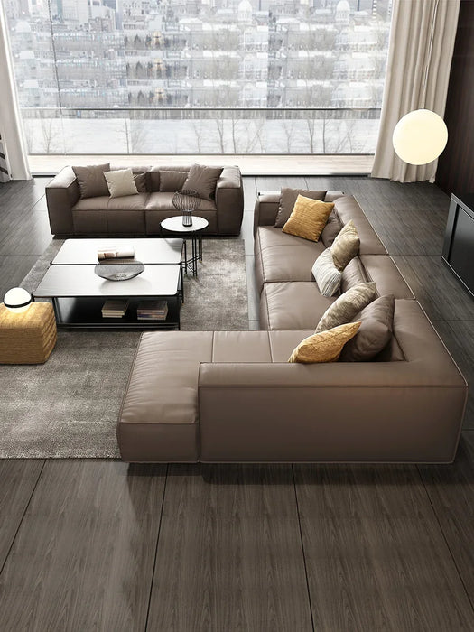 Tofu Block Leather Sofa U-Shaped Corner Combination Affordable Luxury Style Living Room