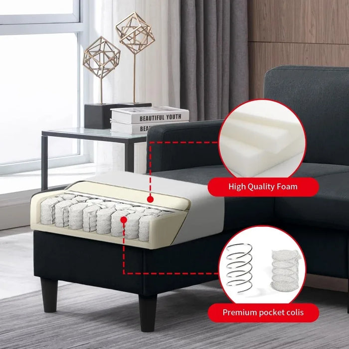 Sofa Couch, Convertible Sleeper Sofa with Storage Ottoman, 3 Seat Comfy Couch with Chaise Lounge, Modern L Shape Linen Couch