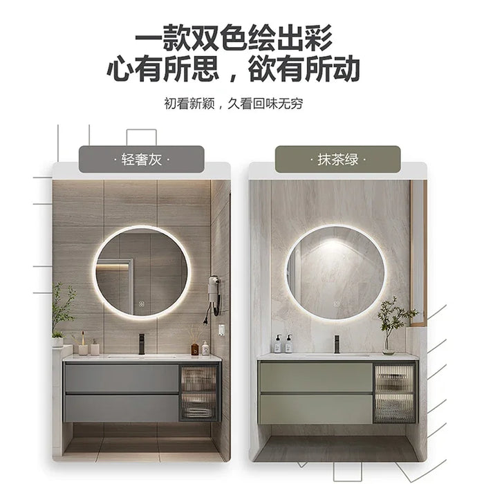 Marble Smart Bathroom Vanity Cabinet With Sink And Mirror Looking Combination One Hand Wash Basin Washbasin Toilet Round Mirror