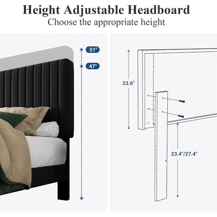 Bed Frame Full Bed Frame With Tufted Headboard With Vertical Access With Sturdy Wooden Slats, Velvet Upholstered Platform Bed