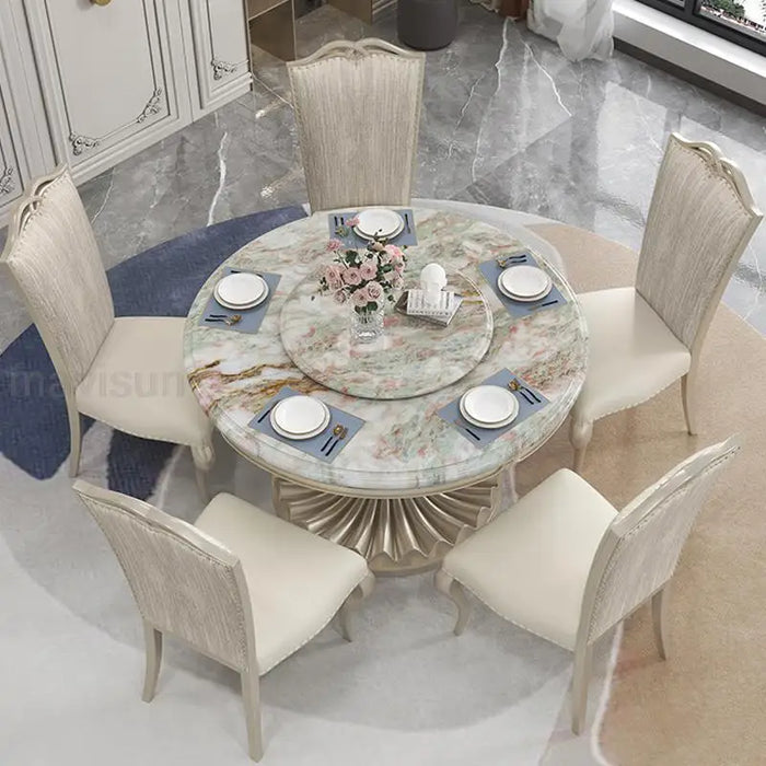 Kitchen Table And Chair American Style Light Luxury Beauty Texture Base Marble Round Ding Table Mesa Plegable Dining Room Sets