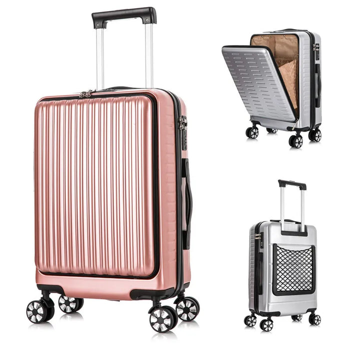 NEW fashion travel suitcase with wheels 20'' carry on luggage small bag rolling luggage front open trolley case travel bag 10 kg