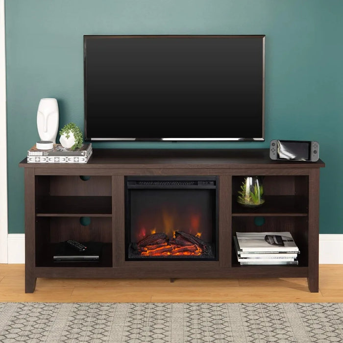 Classic 4 Cubby Fireplace TV Stand for TVs Up to 65 Inches Modular Furniture Living Room 58 Inch Espresso Freight Free