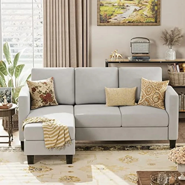 Convertible Sectional Small Sofa L-Shaped Couch Seat with Modern Linen Fabric, for Living Room, Apartment,Light Gray