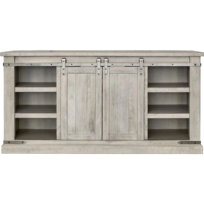 Modern Farmhouse TV Stand Fits TVs up to 58", Sliding Barn Doors with Adjustable Storage Shelves, Whitewash