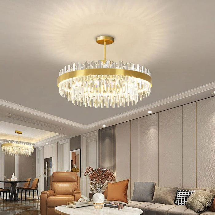Modern Luxury Crystal Chandelier Gold Light Living Room LED Lamp Simple Household Round/Rectangular Dining Decorative