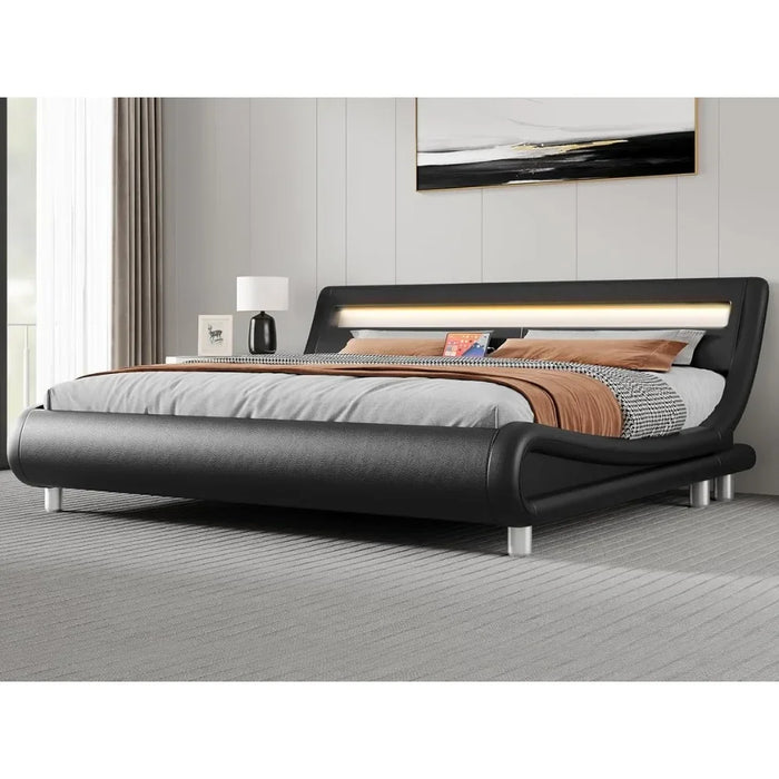 King Size Bed Frame With Headboard Platform Bed Frame With Premium Pu Leather/No Box Spring Needed Bedroom Furniture Black Home