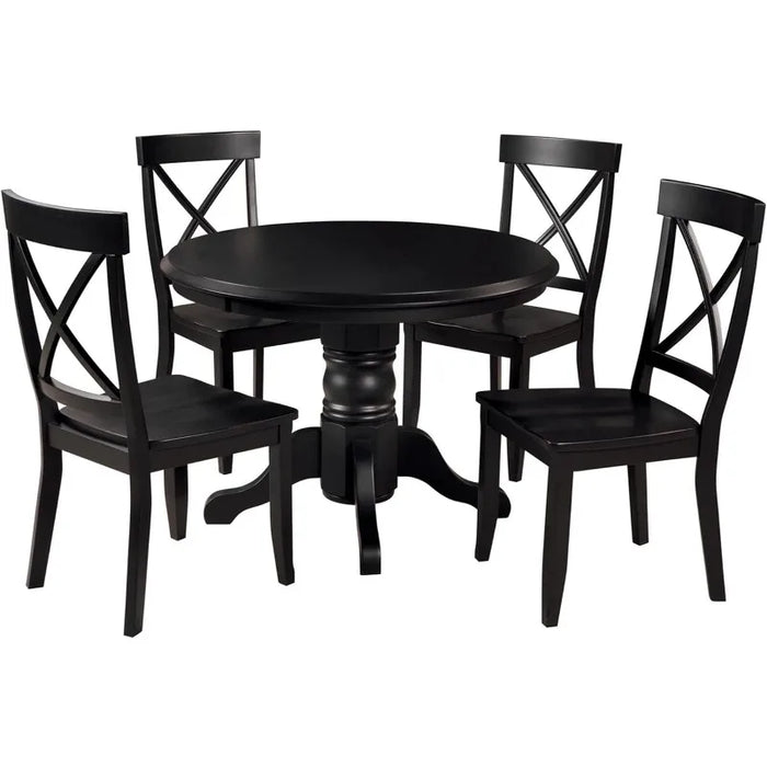5 Piece Dining Set, W-42”, D-42” H-30”, Black/Oak