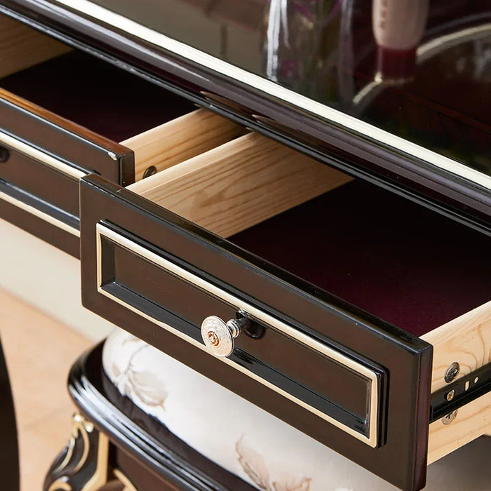 Bedroom furniture, solid wood dressing table, wine red villa makeup table and stool