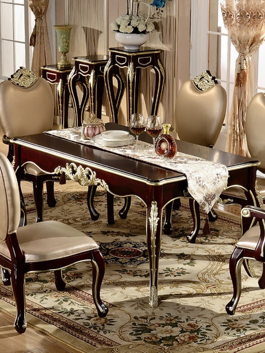 LED Light Luxury European Dining Table Rectangular Pastoral Dining Table Chair Combination Home Dining Room Furniture
