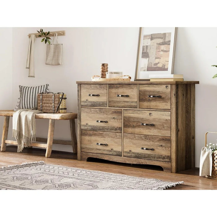 Dresser with 7 Drawers Double Dresser, Medieval Modern Dresser Cabinet with Wide Drawers, Living Room, Wooden, Dresser