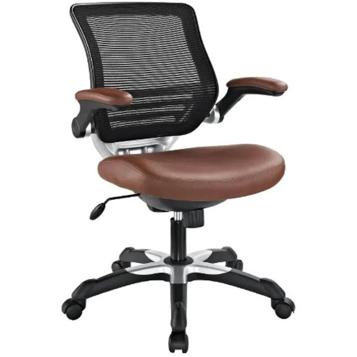 Modway Edge Mesh Back and White Vinyl Seat Office Chair With Flip-Up Arms - Computer Desks in Tan
