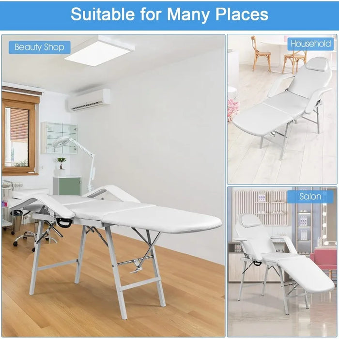 Massage Facial Table Bed, 73 Inch Massage Tattoo Chair for Salon Beauty Spa, Portable Folding Spa Bed Table w/Carry Case, White