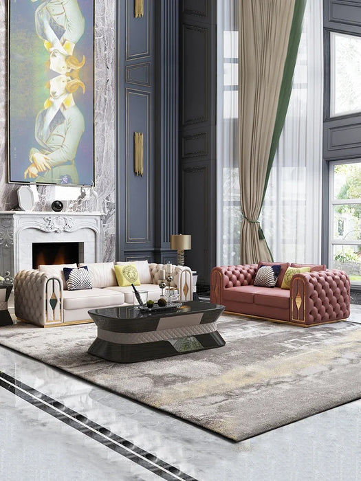 Leather sofa Italian light luxury villa large family living room pull buckle luxury postmodern Hotel model room customization