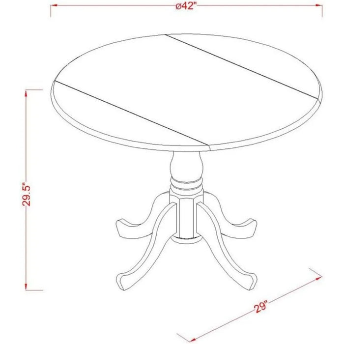 5 Piece Modern Set Includes a Round Wooden Table with Dropleaf and 4 Faux Leather Upholstered Dining Chairs, 42x42 Inch