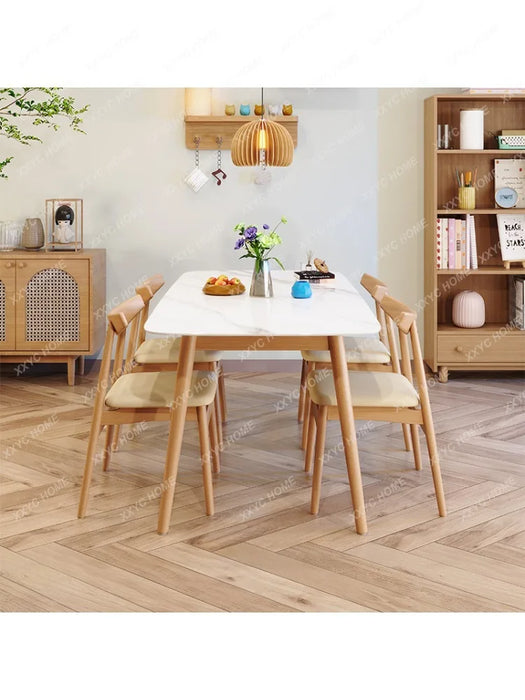 Solid Wood Stone Plate Dining Tables and Chairs Set White Wax Wood Color Modern Household Small Apartment Restaurant DiningTable
