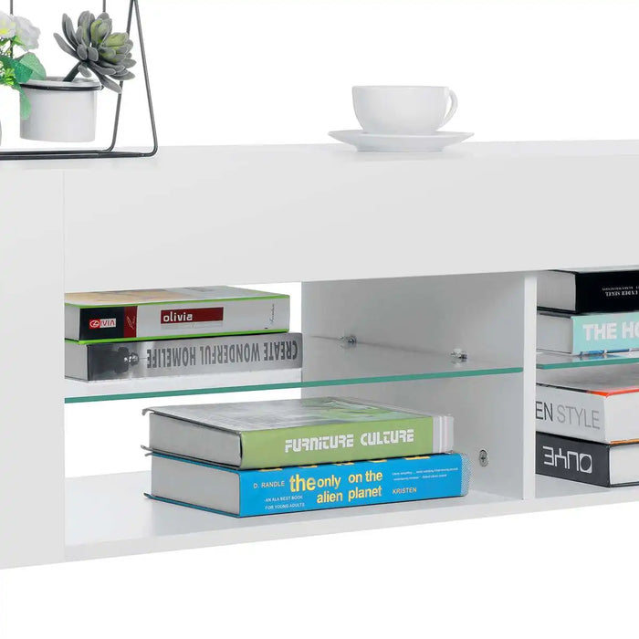 Modern TV Stand High Gloss Bookshelves With LED Light 4-Shelf Console Cabinet Home Office TV bracket Living Room Furniture