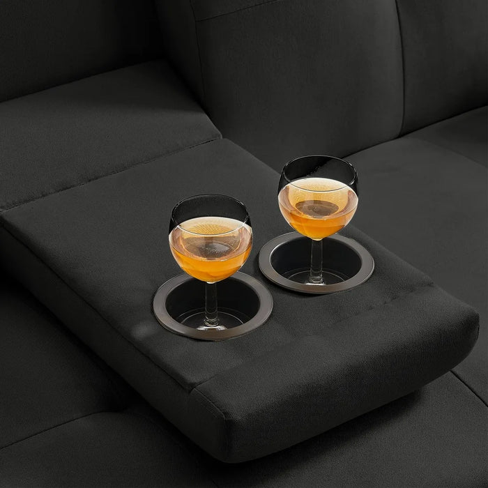 Modern Faux Leather Futon With Cupholders and Pillows Sofa Living Room Sofas Black Furniture Home Sofa