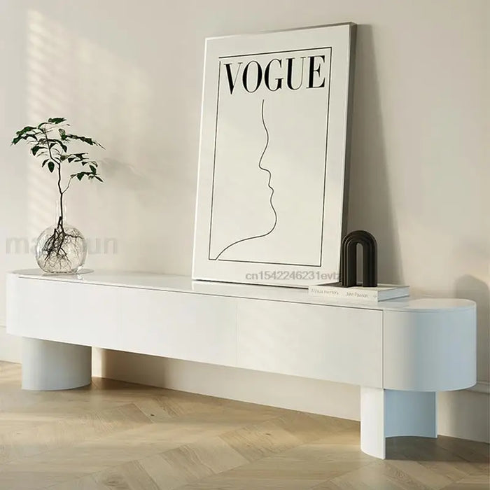 Modern Living Room Furniture High Curved Cabinet Feet Round Corner Television Stands Large Storage Space Tv Cabinets In White