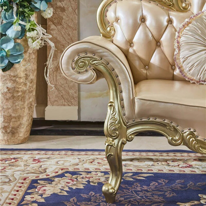 Solid Wood Leather Chaise Longue European Style Beauty Bedroom Sofa Chair Champagne Set Living Room Home Luxury Furniture