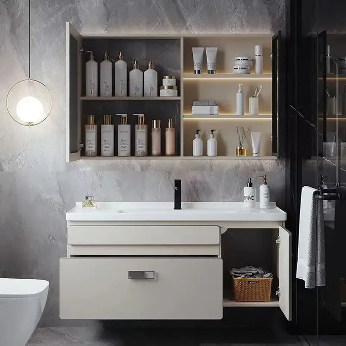 Bathroom Furniture Solid Wood Cabinet With Ceramic Integrated Sink Wash Basin With Mirror Vanity Display Muebles Home Furniture
