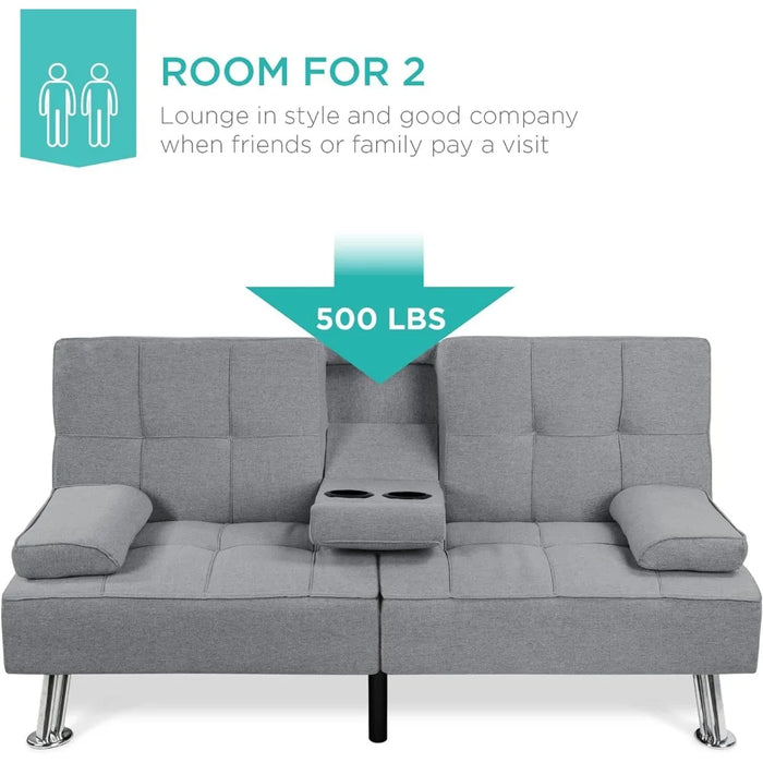 Best Choice Products Linen Modern Folding Futon, Reclining Sofa Bed for Apartment, Dorm w/Removable Armrests