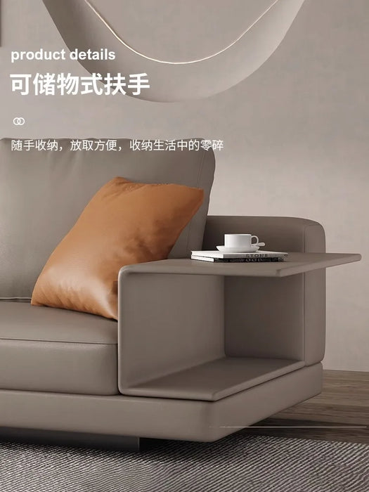 Italian minimalist leather sofa, grand villa, large family living room, modern simplicity, light luxury