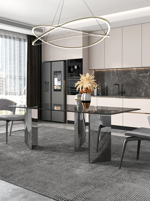 Custom luxury tempered glass dining table rectangular dining table modern minimalist designer dining table and chair combination