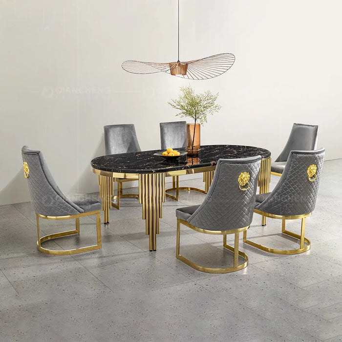 New rectangular marble dining table light luxury high-grade stainless steel dining table and chair combination
