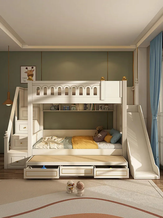 Double layered bed with the same width, full solid wood high and low bed, small unit rubber children's bed