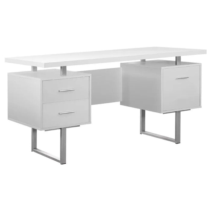 Computer Desk, Home Office, Laptop, Left, Right Set-up, Storage Drawers, 60"L, Work, Metal, Laminate, White, Grey, Contemporary,