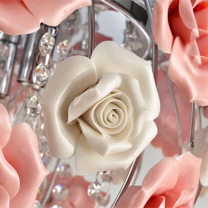 Modern Pink Crystal Chandelier Romantic Rose Flower Ceiling Lamp Pendant Light Girl Room Luxury Princess