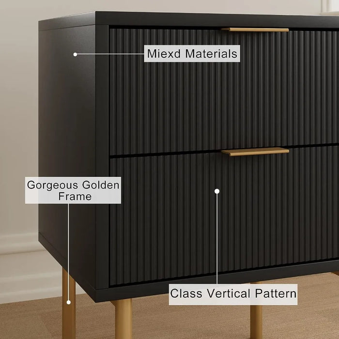 2023 Nightstand,Mid-Century Modern Bedside Table with 2 Storage Drawer,Small Gold Frame Side End Table for Bedroom,Living Room