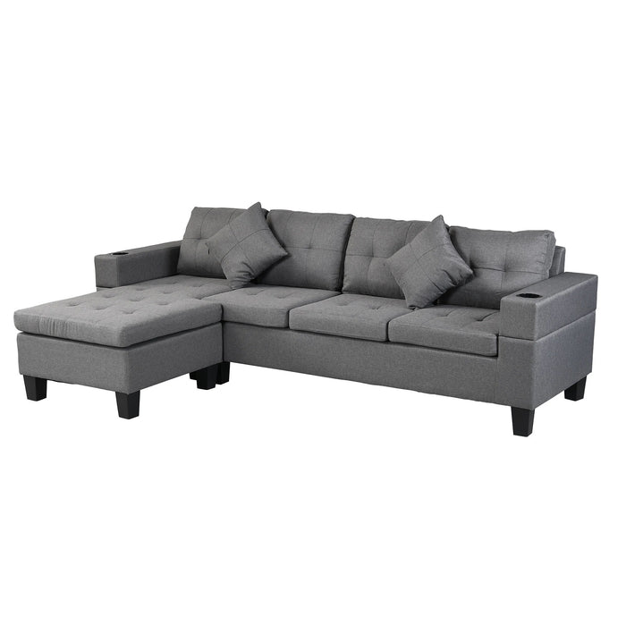 Sectional Sofa Set For Living Room With L Shape Chaise Lounge ,cup Holder And Left Or Right Hand Chaise Modern 4 Seat (Grey)